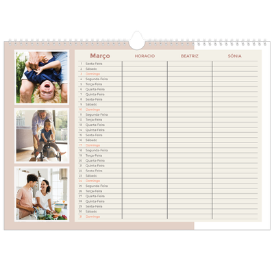 Calendário de família horizontal A3 — Molduras em tons de terra Planner - Família de 3 [Março]