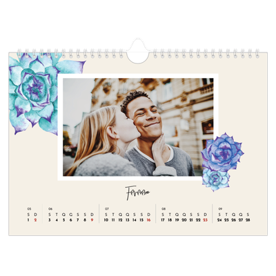 Calendário A4 horizontal — Flores pintadas [Fevereiro]