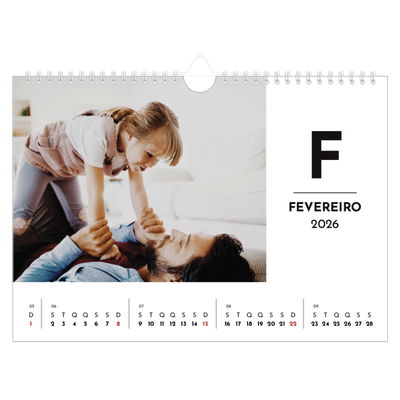 Calendário A4 horizontal — Destaque da letra [Fevereiro]