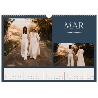 Calendário A3 Horizontal — Ardósia e serifas [Março]