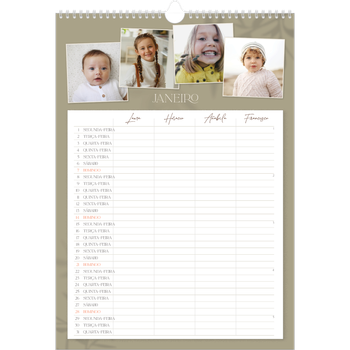 Calendário fotográfico A3 — Planificador realista - Família de 4