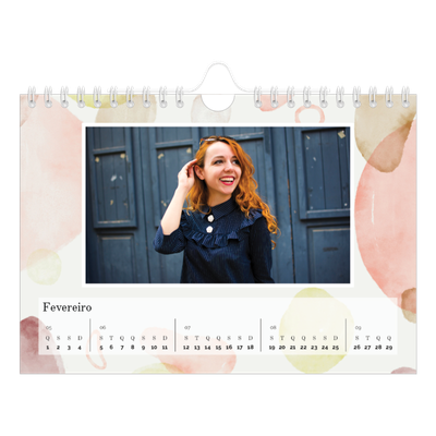 Calendário A5 horizontal — Manchas de aquarela [Fevereiro]