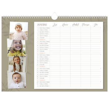 Calendário fotográfico horizontal A3 — Planificador realista - Família de 5
