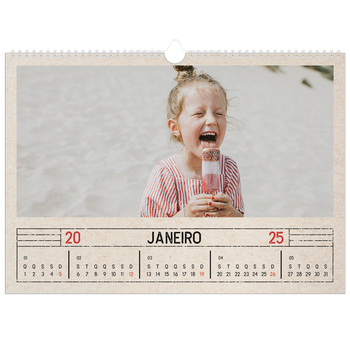 Calendário fotográfico horizontal A3 — Efeito de carimbo de artesanato