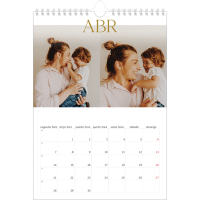 Calendário fotográfico A4 — Texto dourado grande [Abril]