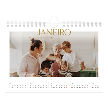 Calendário de Fotografias A5 Paisagem — Texto dourado grande