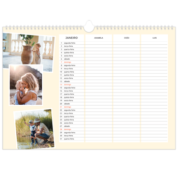 Calendário fotográfico horizontal A3 — Planificador moderno - Familia de 3