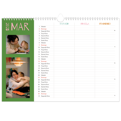 Calendário de família horizontal A3 — Divertido e colorido, o seu Planificador - Família de 3 [Março]