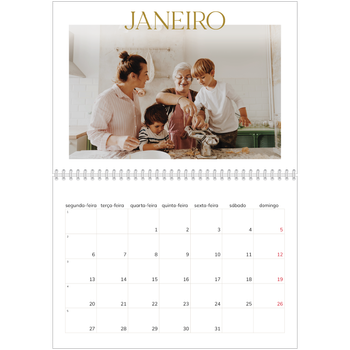 Calendário fotográfico duplo A4 — Texto dourado grande