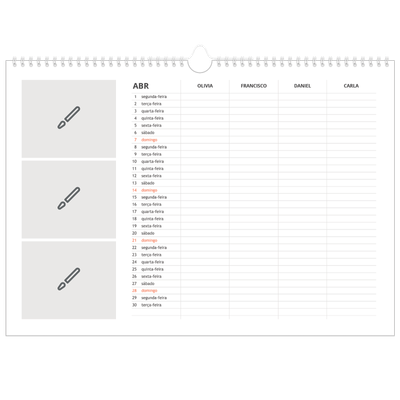 Calendário de família horizontal A3 — Desenhe o seu próprio produto - Família de 4 [Abril]