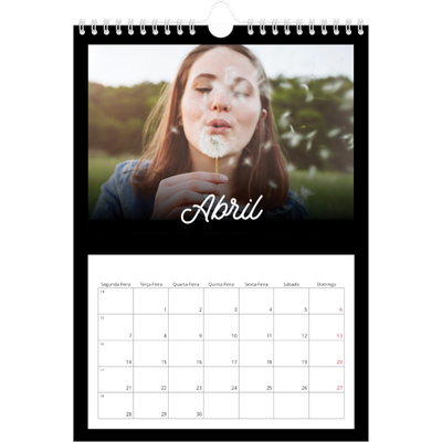 Calendário fotográfico A4 — Preto mínimo [Abril]