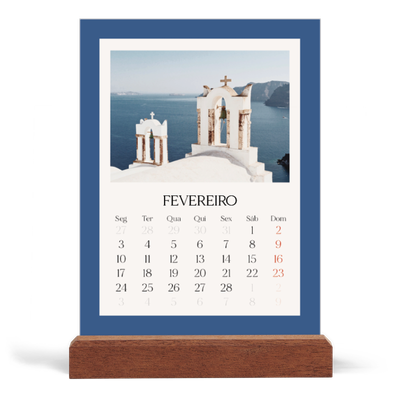Calendário de mesa com suporte em madeira - vertical  — Cores clássicas [Fevereiro]
