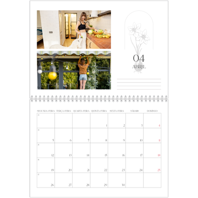 Calendário A4 duplo — Botânica simples [Abril]