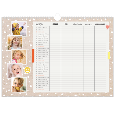 Calendário de família horizontal A3 — Planificador Rústico - Familia de 5 [Março]