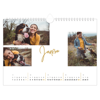 Calendário de Fotografias A4 Paisagem — Marcador dourado