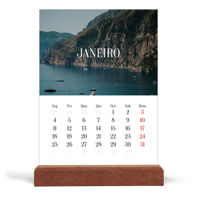 Calendário de mesa com suporte em madeira - vertical  — Escapadinha infinita [Janeiro]