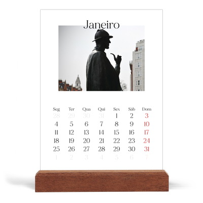 Calendário de mesa com suporte em madeira - vertical  — O meu diário de viagem [Janeiro]