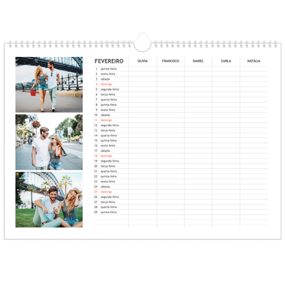 Calendário de família horizontal A3 — Planeador simples - Familia de 5 [Fevereiro]