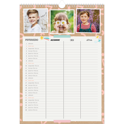 Agenda familiar A3 — Planificador Rústico - Familia de 3 [Fevereiro]