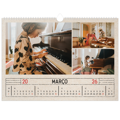 Calendário A3 Horizontal — Efeito de carimbo de artesanato [Março]