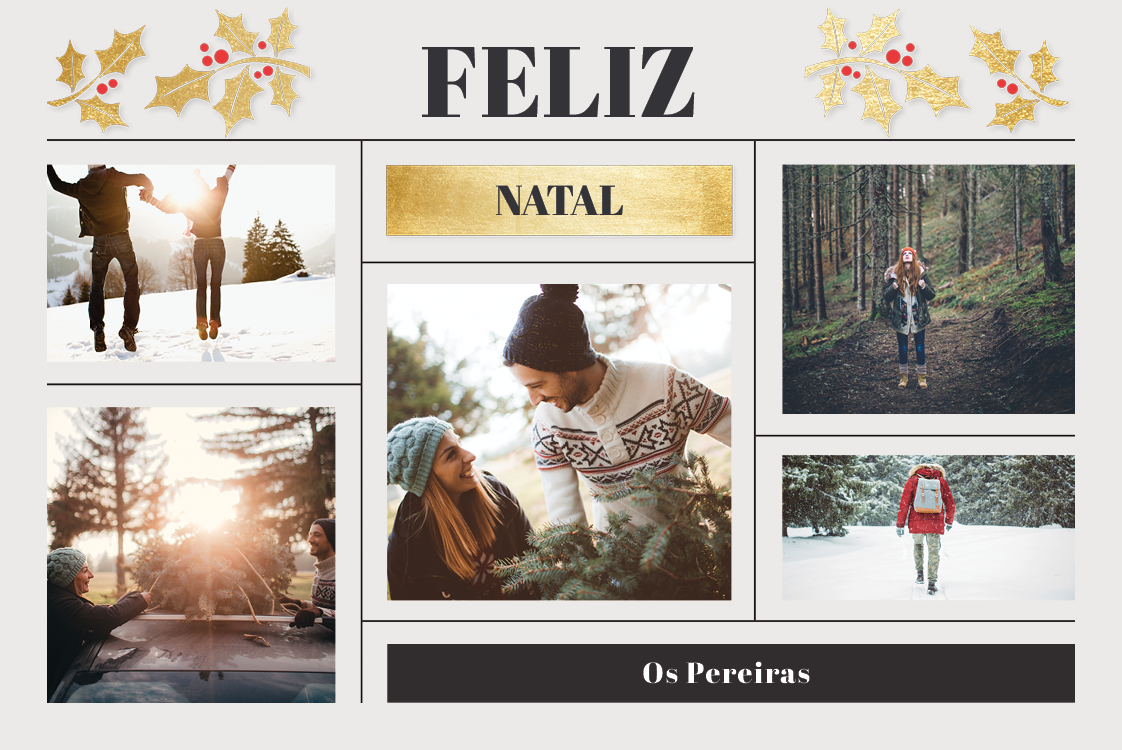 Cartões — Folhas de azevinho douradas