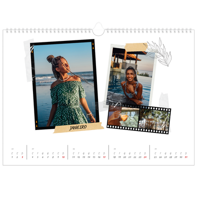 Calendário A3 Horizontal — Estilo de álbum de recortes [Janeiro]