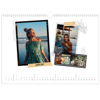 Calendário fotográfico horizontal A3 — Estilo de álbum de recortes