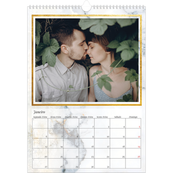 Calendário fotográfico A3 — Moldura de mármore dourada