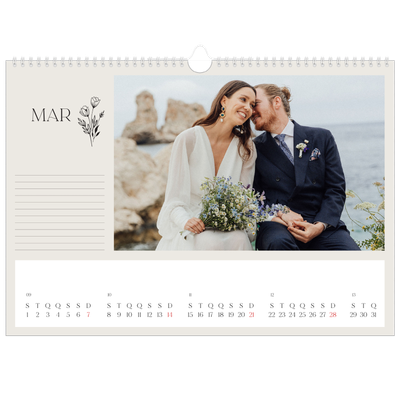Calendário A3 Horizontal — Iniciais em flor [Março]