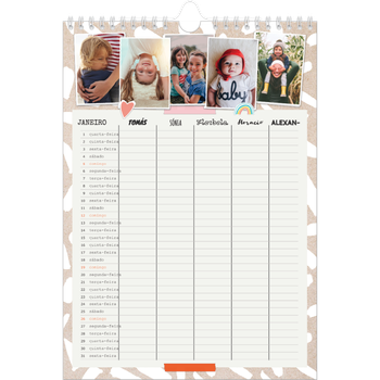Calendário fotográfico A4 — Planificador Rústico - Familia de 5
