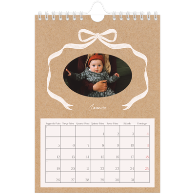 Calendário A5 — Papel kraft e laço [Janeiro]