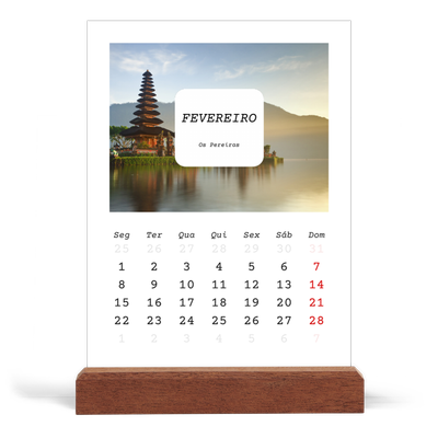 Calendário de mesa com suporte em madeira - vertical  — A história completa [Fevereiro]