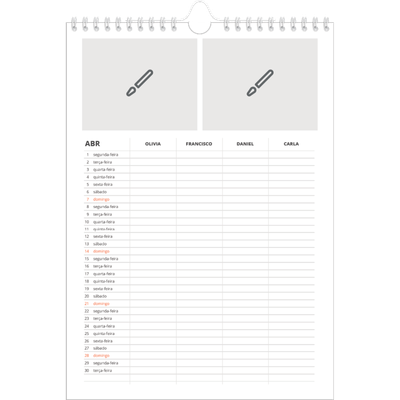 Agenda familiar A4 — Desenhe o seu próprio produto - Família de 4 [Abril]