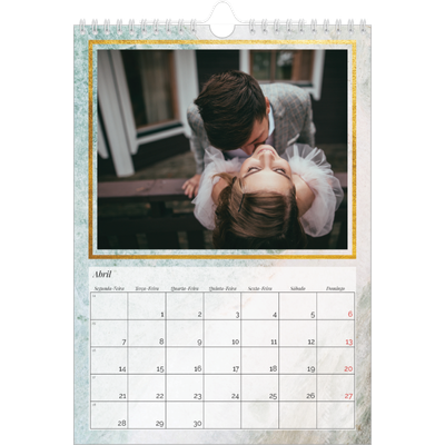 Calendário fotográfico A4 — Moldura de mármore dourada [Abril]