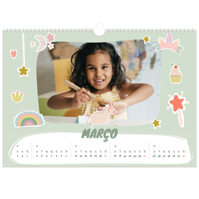 Calendário A3 Horizontal — Unicórnio arco-íris [Março]