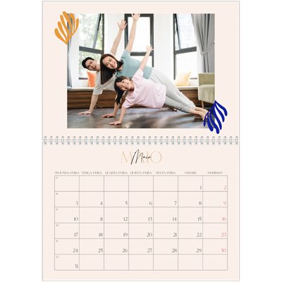 Calendário A4 duplo — Coral minimalista [Maio]