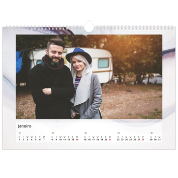 Calendário fotográfico horizontal A3 — Papel marmoreado