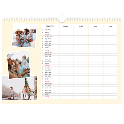 Calendário de família horizontal A3 — Planificador moderno - Familia de 4 [Março]