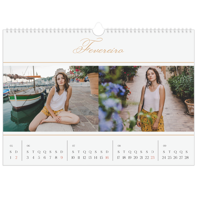 Calendário A3 Horizontal — Faixa de script dourada [Fevereiro]