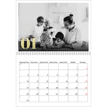 Calendário fotográfico duplo A4 — Números grandes com purpurinas