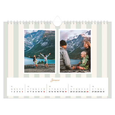Calendário A4 horizontal — Escrita e riscas [Janeiro]