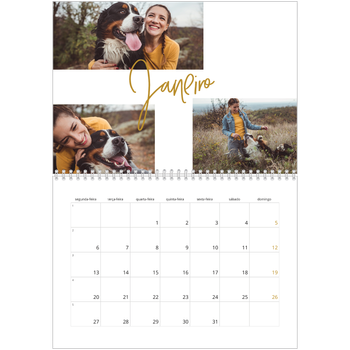 Calendário fotográfico duplo A4 — Marcador dourado