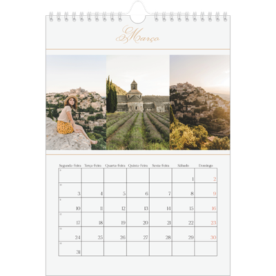 Calendário fotográfico A4 — Faixa de script dourada [Março]
