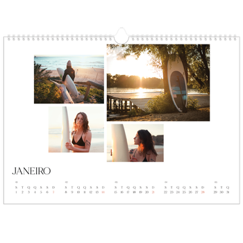 Calendário fotográfico horizontal A3 — Pôr do sol surfista