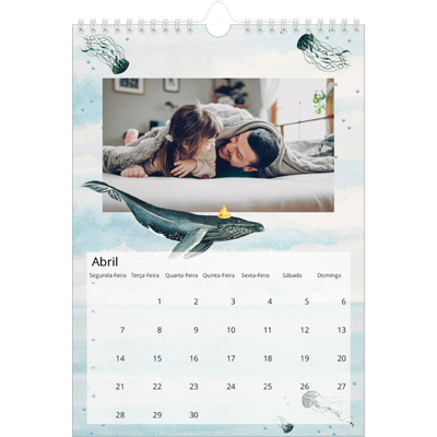 Calendário fotográfico A4 — Animais em aguarela [Abril]