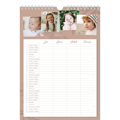 Agenda familiar A4 — Planificador realista - Família de 4 [Abril]