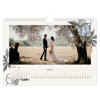 Calendário A4 horizontal — Tinta e hera [Março]