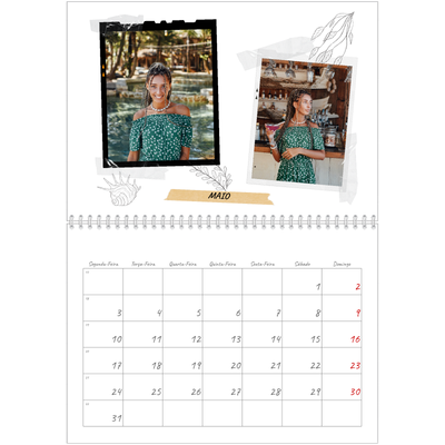 Calendário A4 duplo — Estilo de álbum de recortes [Maio]