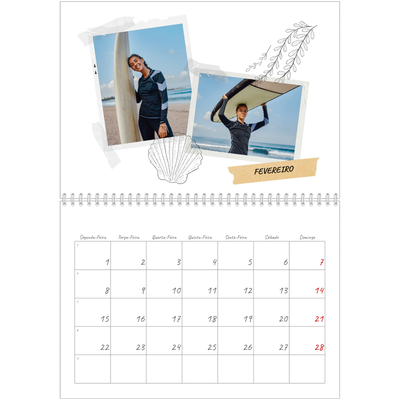Calendário A4 duplo — Estilo de álbum de recortes [Fevereiro]