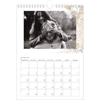 Calendário fotográfico A4 — Desenhos de linhas de flores douradas